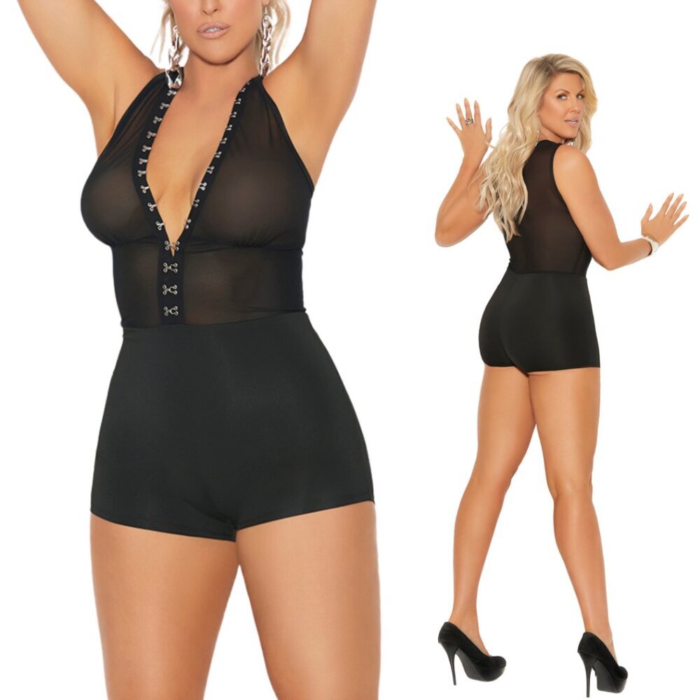 🔥 NEW Queen Size Black Lycra & Mesh Romper Lingerie